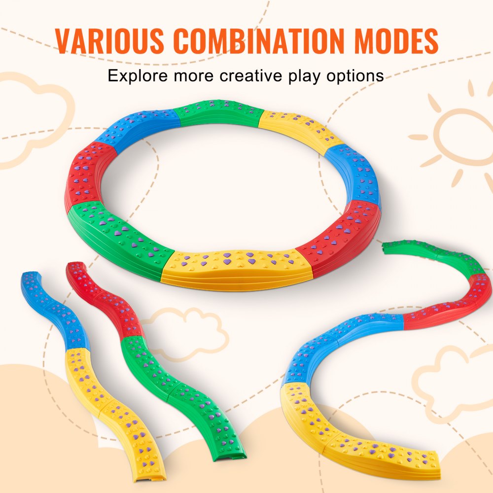 VEVOR Balance Beam Stepping Stones, 8 PCS Toddler Balance Boards Non-Slip Textured Surface & Rubber Pads, Montessori Toy for Kids 2-6, Build Coordination and Gross Motor Skills, Indoor or Outdoor Play
