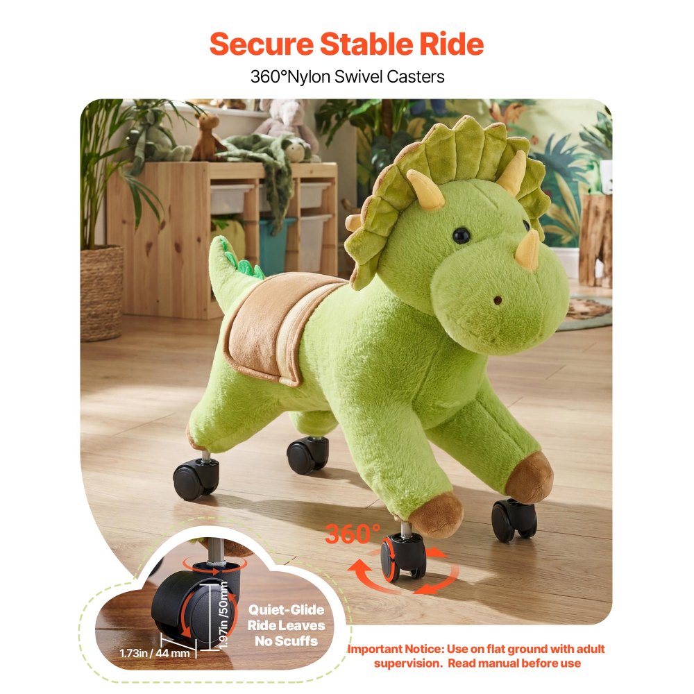 VEVOR Ride On Horse, Riding Dinosaur Toys for Kids, Features Lifelike Dinosaur Roars, No Battery Required, 360-Degree Flexible Smooth Wheels, Soft Seat, 88 lbs Max Load Capacity for Toddlers Ages 3+
