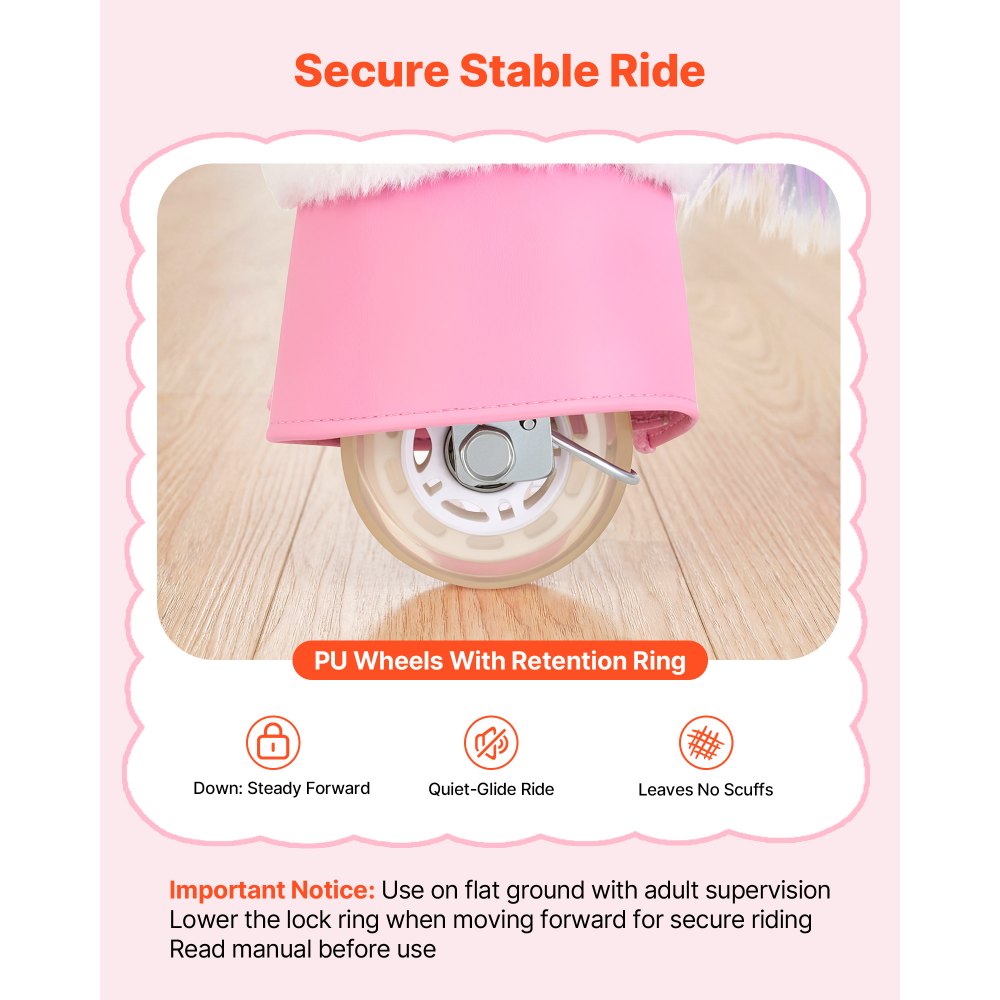 VEVOR Ride On Horse, Riding Unicorn Toys for Kids, No Battery Required, Smooth Wheels with Anti-Roll Stop Ring, Upgraded Raised Seat, Handles, Sturdy Pedals, 176 lbs Max Load Capacity for Ages 6+