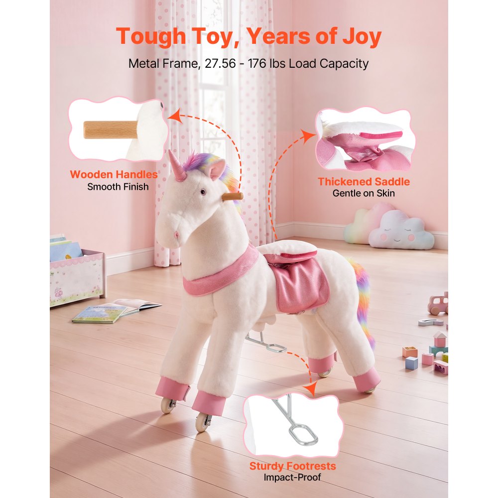 VEVOR Ride On Horse, Riding Unicorn Toys for Kids, No Battery Required, Smooth Wheels with Anti-Roll Stop Ring, Upgraded Raised Seat, Handles, Sturdy Pedals, 176 lbs Max Load Capacity for Ages 6+