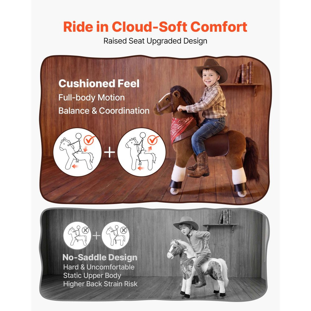 VEVOR Ride On Horse, Riding Pony Toys for Kids, No Battery Required, Smooth Wheels with Anti-Roll Stop Ring, Upgraded Raised Seat, Handles, Sturdy Pedals, 176 lbs Max Load Capacity for Ages 6+