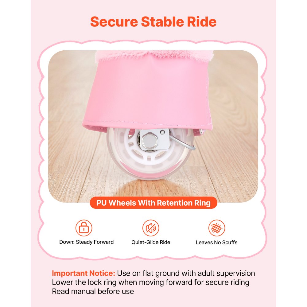 VEVOR Ride On Horse, Riding Pink Unicorn Toys for Kids, No Battery Required, Smooth Wheels with Anti-Roll Stop Ring, Upgraded Raised Seat, Handles, Pedals, 110 lbs Max Load Capacity for Ages 3-8