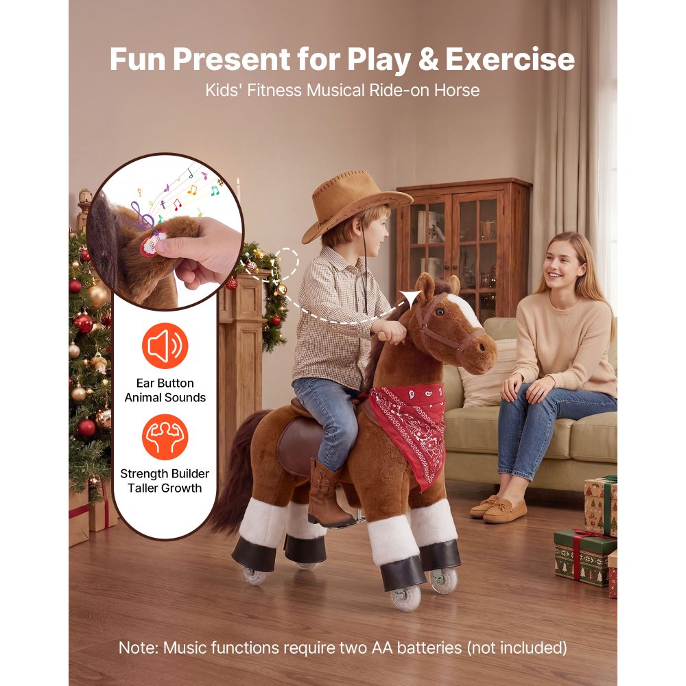 VEVOR Ride On Horse, Riding Pony Toys for Kids, No Battery Required, Smooth Wheels with Anti-Roll Stop Ring, Upgraded Raised Seat, Handles, Pedals, 110 lbs Max Load Capacity for Ages 3-8