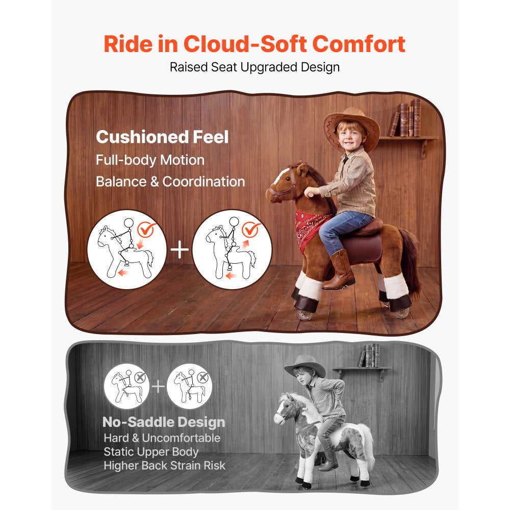 VEVOR Ride On Horse, Riding Pony Toys for Kids, No Battery Required, Smooth Wheels with Anti-Roll Stop Ring, Upgraded Raised Seat, Handles, Pedals, 110 lbs Max Load Capacity for Ages 3-8