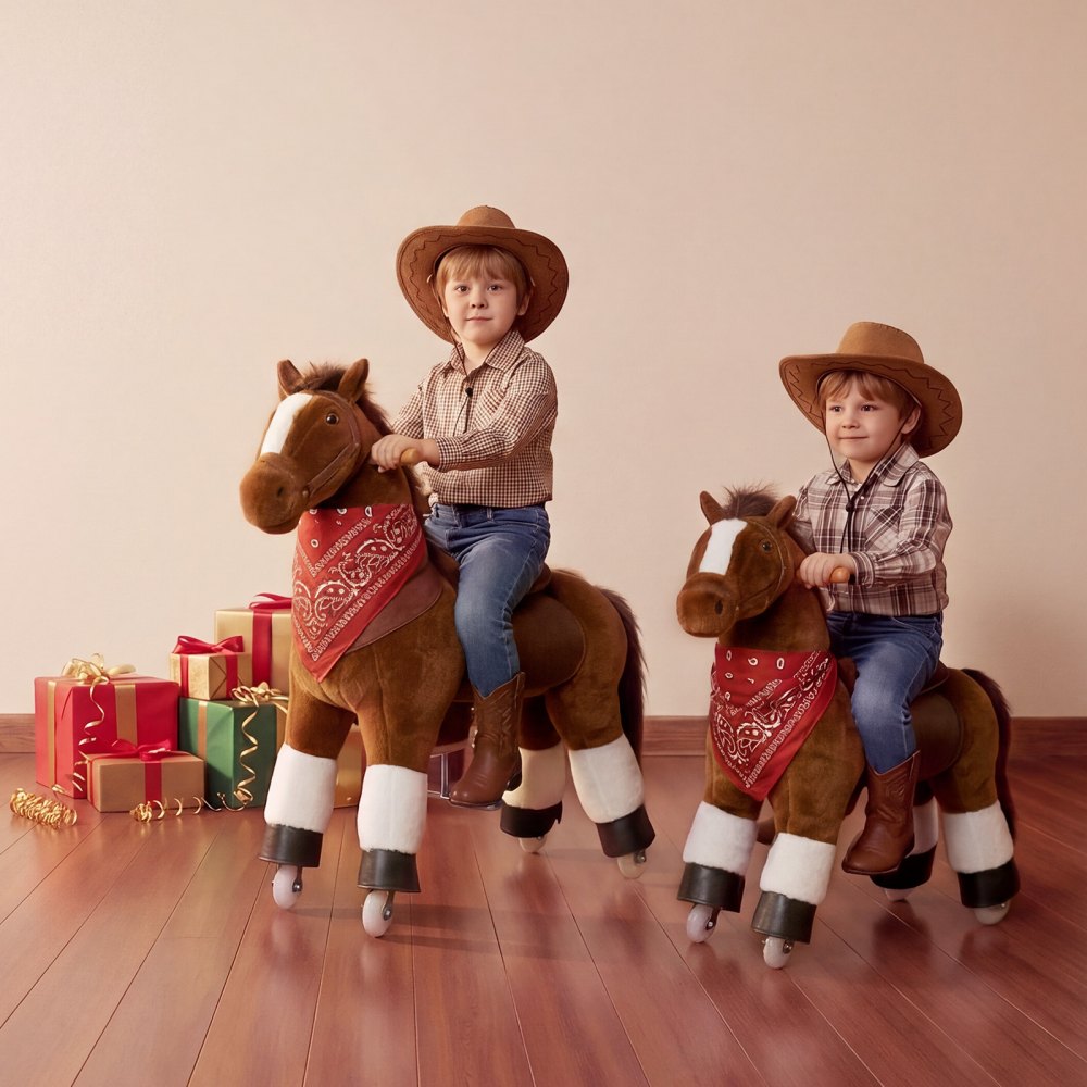 VEVOR Ride On Horse, Riding Pony Toys for Kids, No Battery Required, Smooth Wheels with Anti-Roll Stop Ring, Upgraded Raised Seat, Handles, Pedals, 110 lbs Max Load Capacity for Ages 3-8