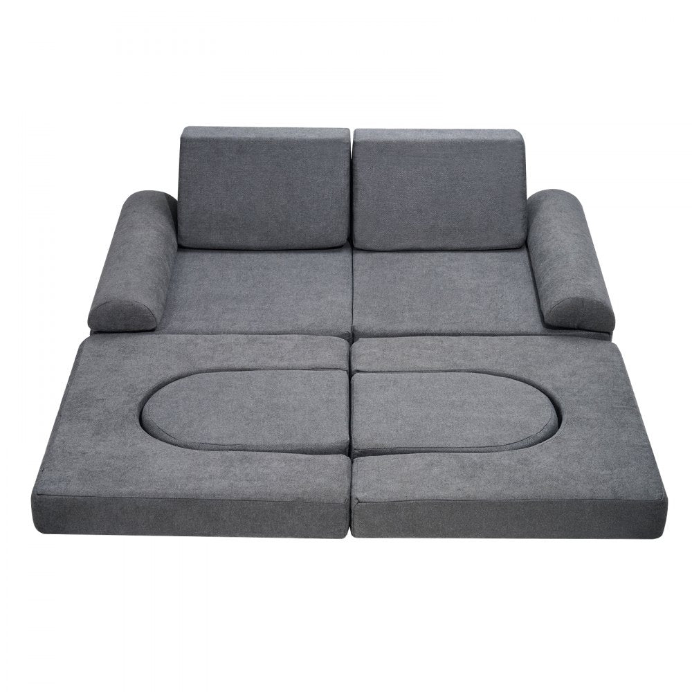 VEVOR Kids Couch, 10Pcs Modular Kids Play Couch, Toddler Couch Sofa Bed, Kids Chair Seat Playroom Furniture, Kids Sofa with Removable Cover for Kids Girls & Boys, Grey