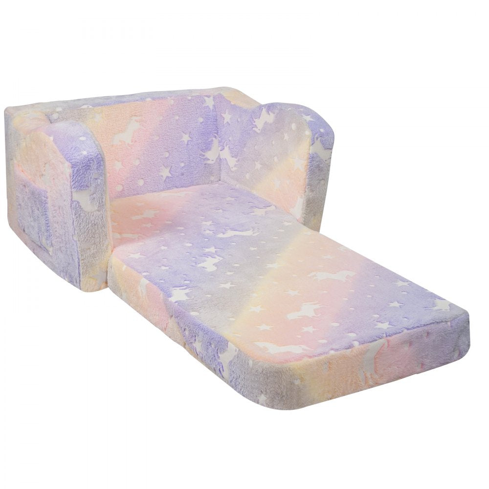 VEVOR Kids Couch, 2-in-1 Toddler Chairs Comfy, Toddler Couch Sofa Bed Fold Out, Convertible Sofa to Lounger, Kids Chair Seat Playroom Furniture for Kids Girls & Boys, Rainbow