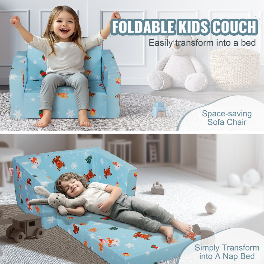 VEVOR Kids Couch, 2-in-1 Toddler Chairs Comfy, Toddler Couch Sofa Bed Fold Out, Convertible Sofa to Lounger, Kids Chair Seat Playroom Furniture for Kids Girls & Boys, Sky Blue