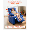 VEVOR Kids Reclining Chair, Toddler Recliner with 2 Cup Holders and 4 Pockets, 107° to 126° Adjustable Back, Easy-to-Clean PU Leather Recliner Couch with Footrest, for Boys, Girls & Children (Blue)