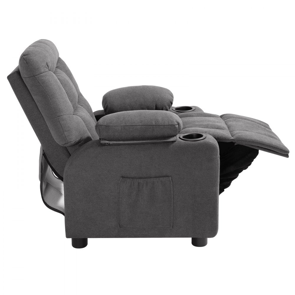VEVOR Kids Recliner Chair, Toddler Lounger with Cup Holders & Pockets, 107° to 126° Adjustable Back, Breathable Polyester Upholstery Reclining Sofa with Foot-rest, for Boys and Girls, Children (Gray)