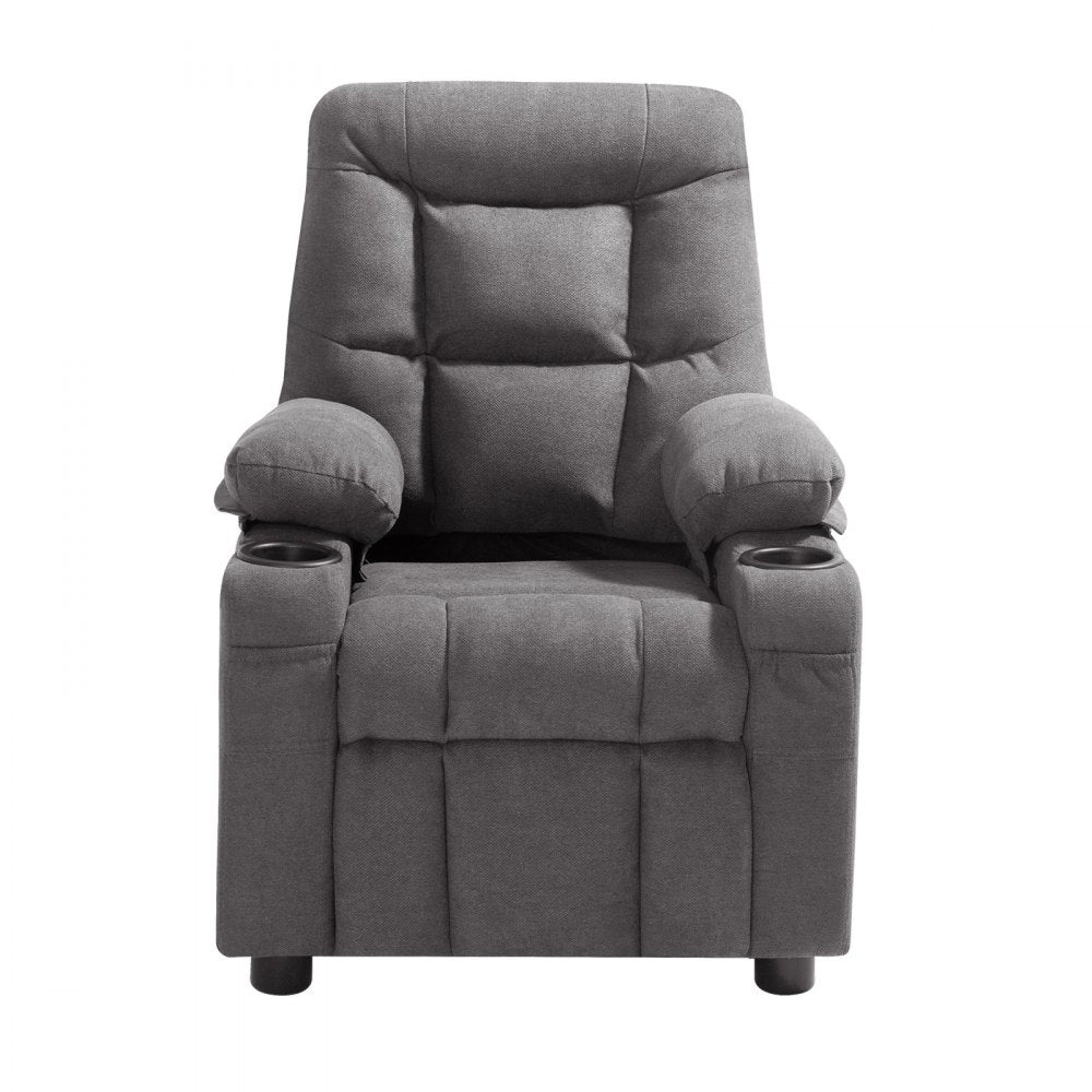 VEVOR Kids Reclining Chair, Toddler Recliner with Cup Holders and Pockets, 107° to 126° Adjustable Backrest, Breathable Polyester Fabric Recliner Couch with Footrest, for Boys & Girls, Children(Grey)