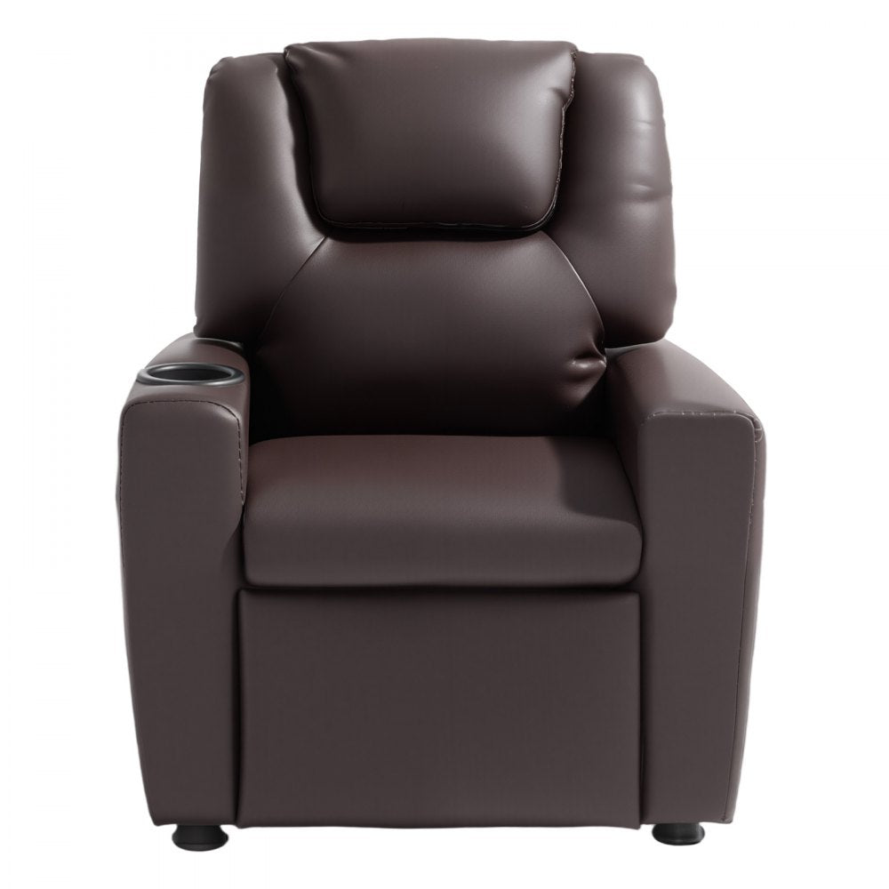 VEVOR Kids Reclining Chair, Toddler Recliner with Cup Holder, 101° to 121° Adjustable Backrest, Easy-to-Clean PU Leather Recliner Couch with Footrest, 90 lbs Load, for Boys & Girls, Children (Brown)