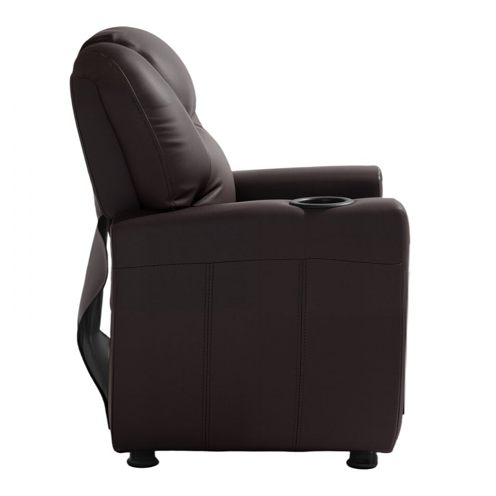 VEVOR Kids Reclining Chair, Toddler Recliner with Cup Holder, 101° to 121° Adjustable Backrest, Easy-to-Clean PU Leather Recliner Couch with Footrest, 90 lbs Load, for Boys & Girls, Children (Brown)