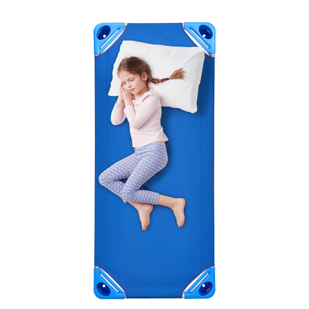 VEVOR Stackable Kiddie Cot, Pack of 4,  Portable Toddler Nap Cots, Standard Size 52" L x 23" W Daycare Cots for Kids, Preschool Classroom Daycare Beds for Sleeping, Resting, Naptime, Blue