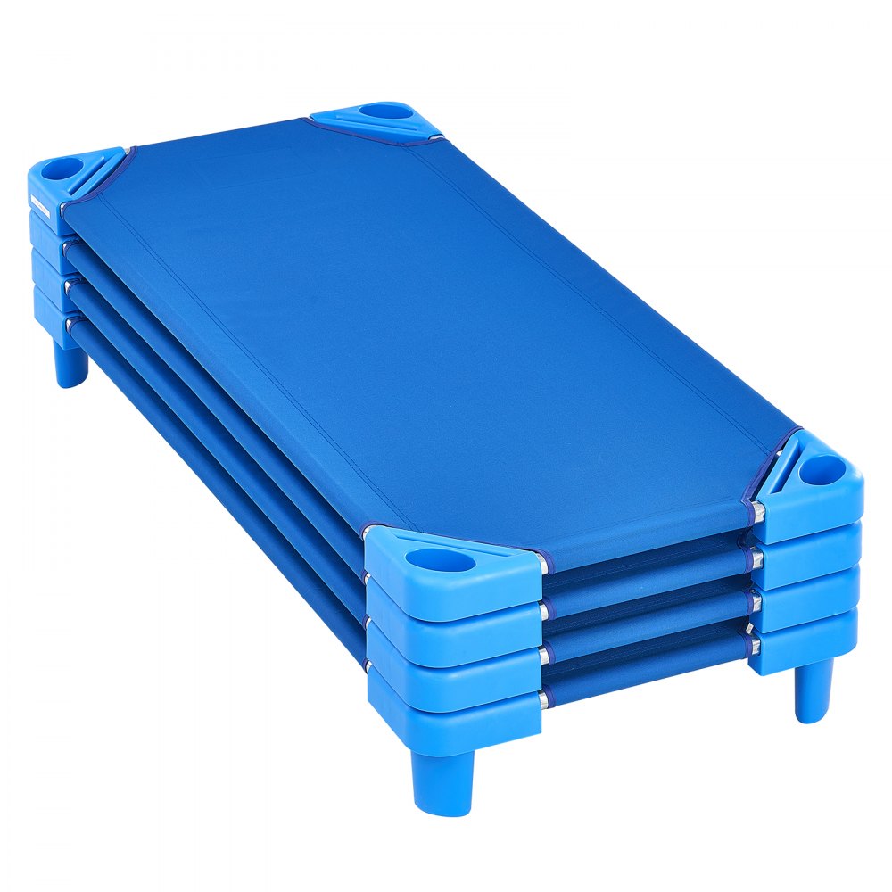 VEVOR Stackable Kiddie Cot, Pack of 4,  Portable Toddler Nap Cots, Standard Size 52" L x 23" W Daycare Cots for Kids, Preschool Classroom Daycare Beds for Sleeping, Resting, Naptime, Blue