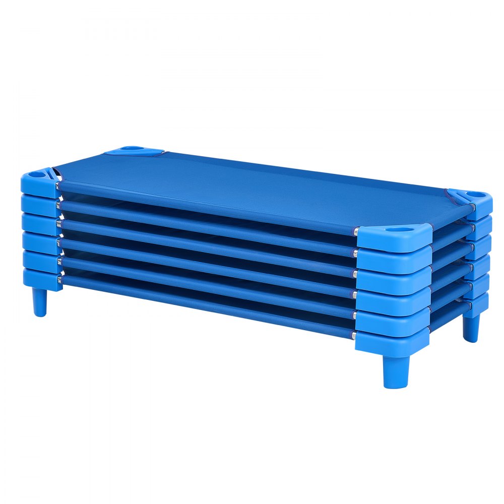 VEVOR Stackable Kiddie Cot, Pack of 6,  Portable Toddler Nap Cots, Standard Size 52" L x 23" W Daycare Cots for Kids, Preschool Classroom Daycare Beds for Sleeping, Resting, Naptime, Blue