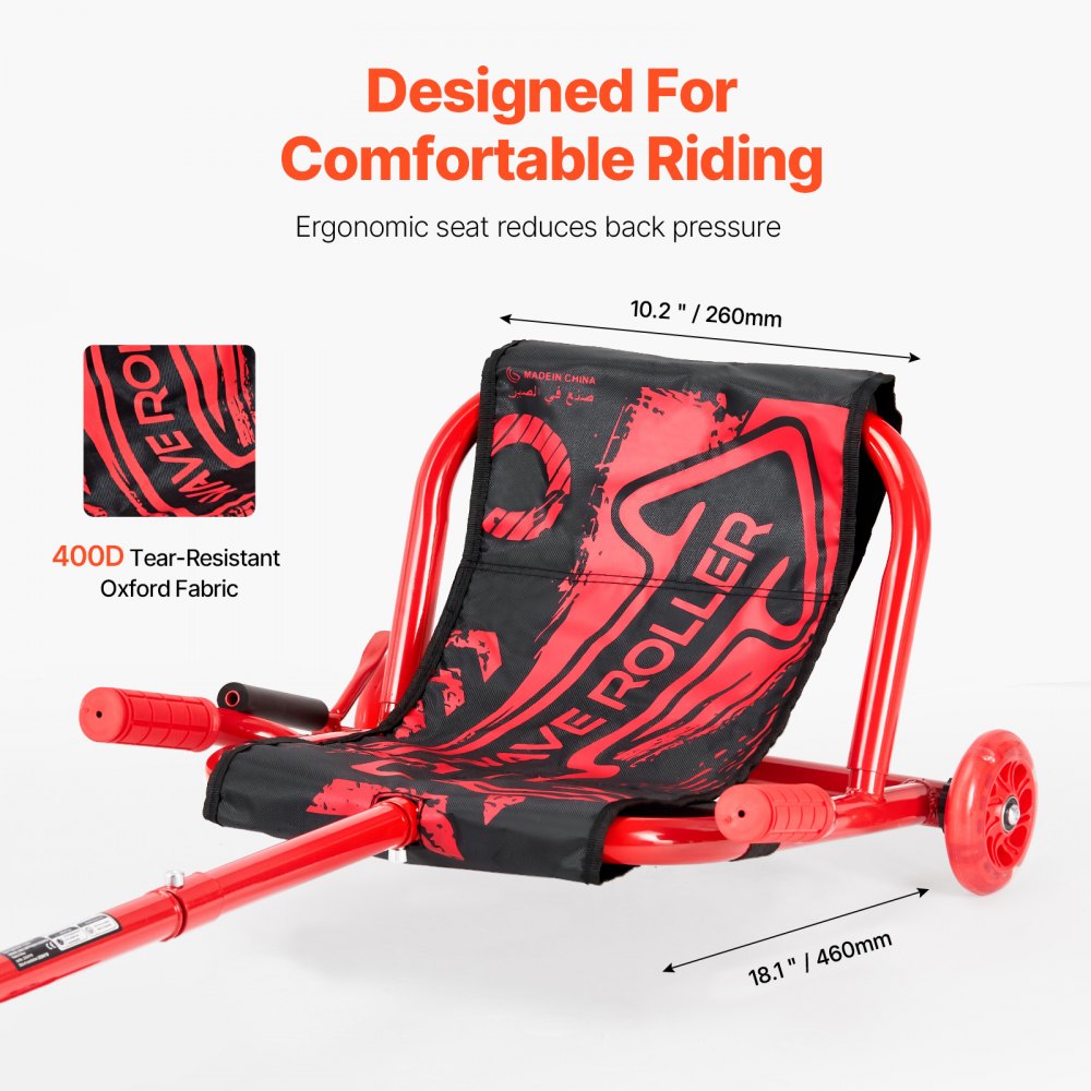 VEVOR Ride on Scooter, Load Capacity of 132 lbs, Swing Side-to-Side for Amazing Ride Powered by Zig-Zag Motion, Ride on Drifting Toy for Ages 4+, Rides on Any Hard Surface for Indoor & Outdoor, Red