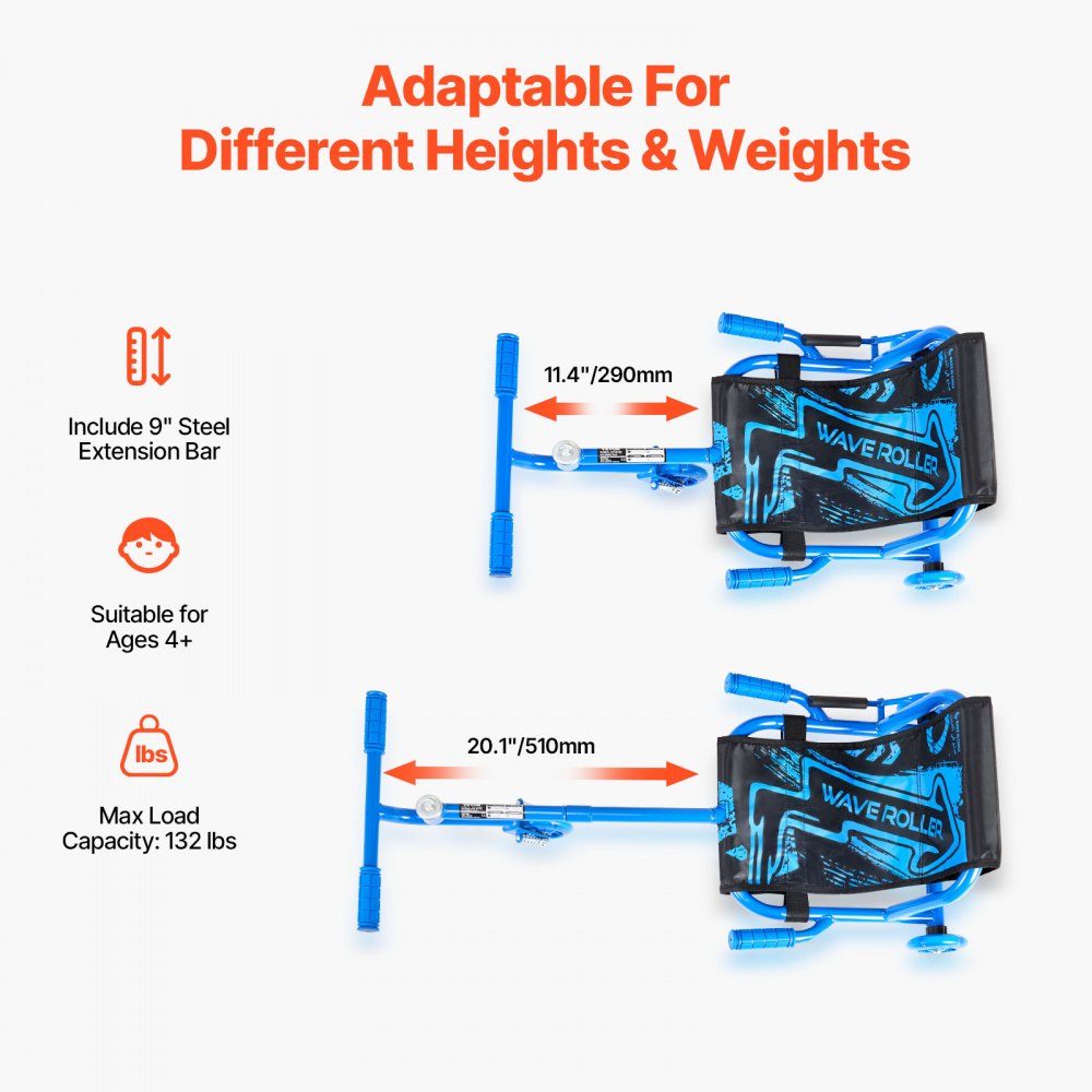 VEVOR Ride on Scooter, Load Capacity of 132 lbs, Swing Side-to-Side for Amazing Ride Powered by Zig-Zag Motion, Ride on Drifting Toy for Ages 4+, Rides on Any Hard Surface for Indoor & Outdoor, Blue