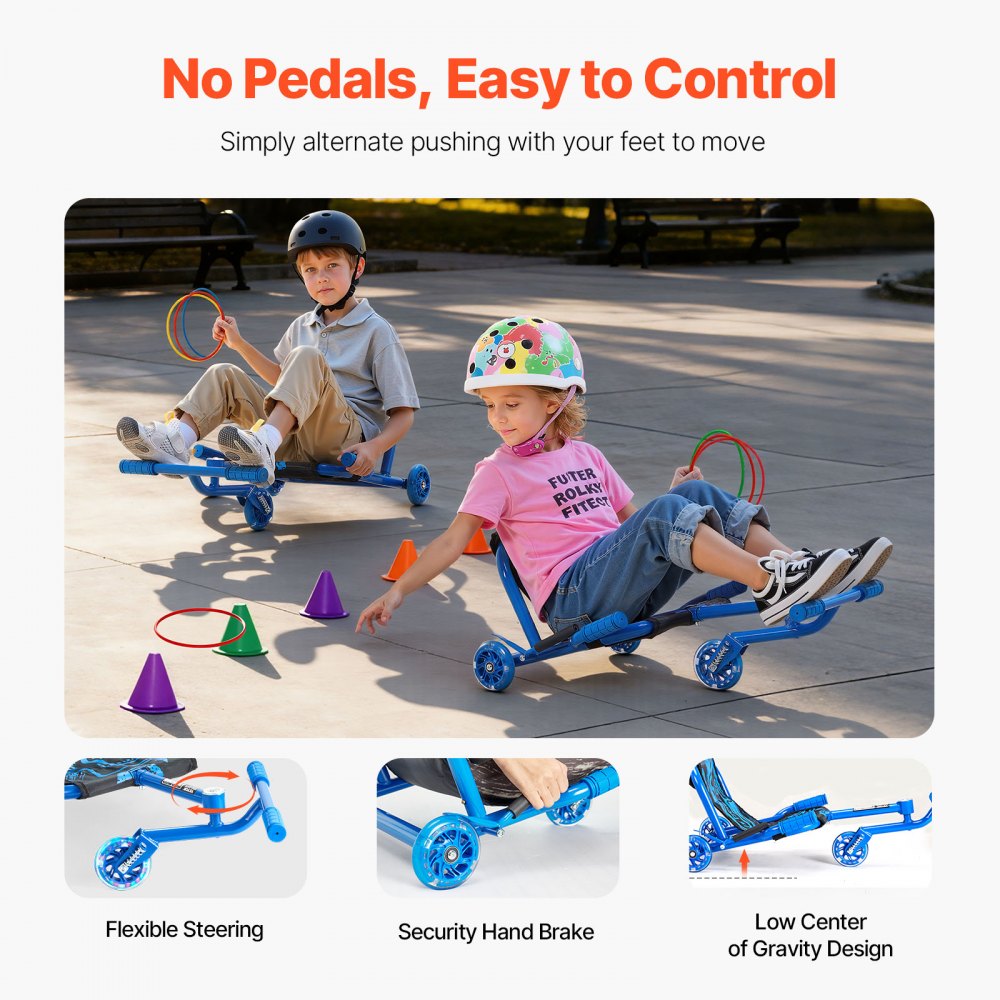 VEVOR Ride on Scooter, Load Capacity of 132 lbs, Swing Side-to-Side for Amazing Ride Powered by Zig-Zag Motion, Ride on Drifting Toy for Ages 4+, Rides on Any Hard Surface for Indoor & Outdoor, Blue