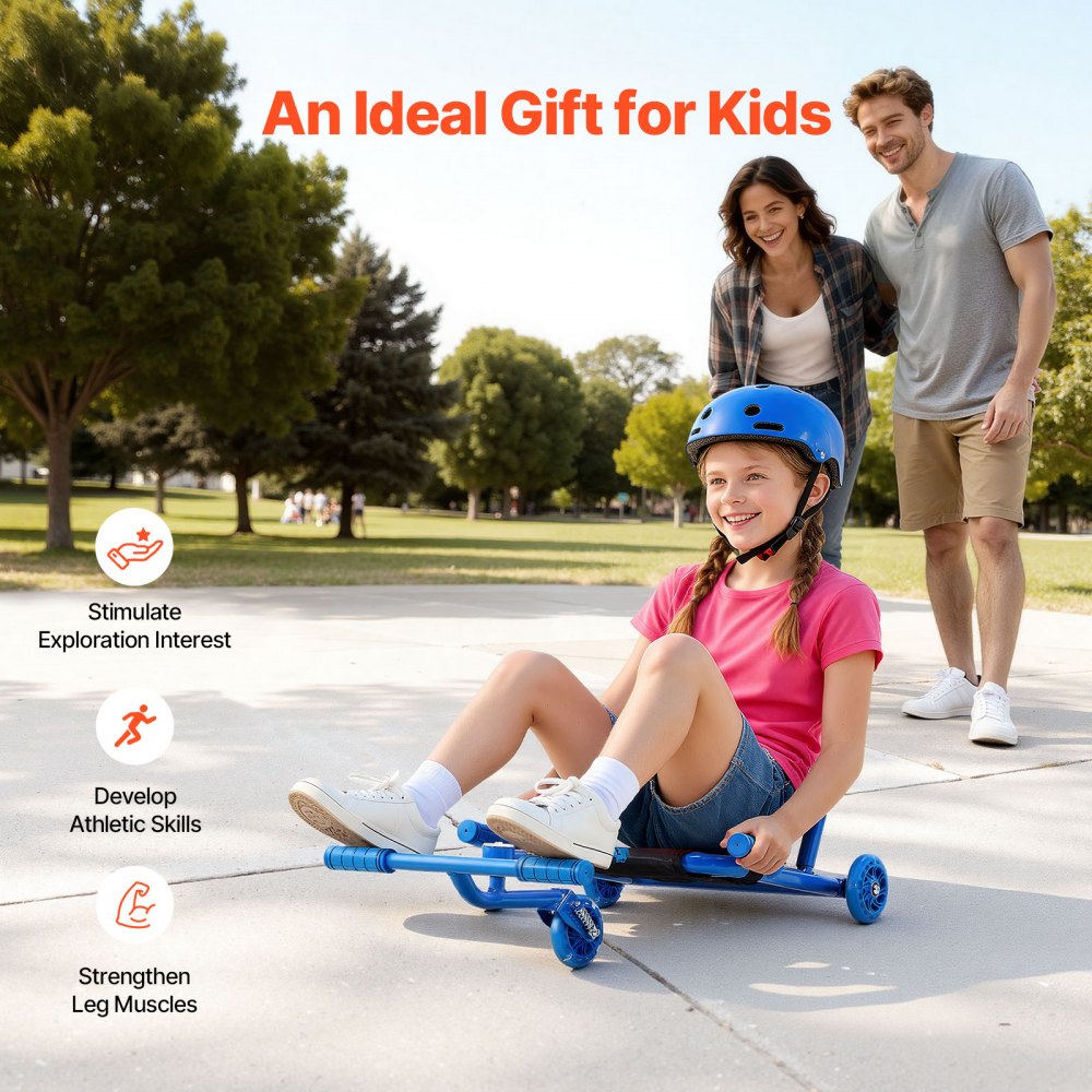 VEVOR Ride on Scooter, Load Capacity of 132 lbs, Swing Side-to-Side for Amazing Ride Powered by Zig-Zag Motion, Ride on Drifting Toy for Ages 4+, Rides on Any Hard Surface for Indoor & Outdoor, Blue