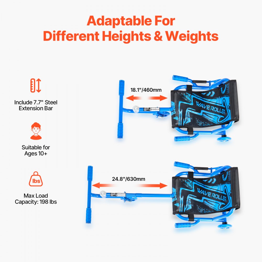 VEVOR Ride on Scooter, Load Capacity of 198 lbs, Swing Side-to-Side for Amazing Ride Powered by Zig-Zag Motion, Ride on Drifting Toy for Ages 10+, Rides on Any Hard Surface for Indoor & Outdoor, Blue