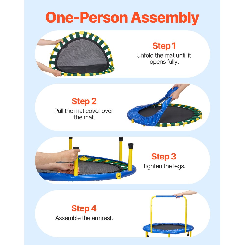 VEVOR 3FT Trampoline for Kids, 36" Trampolines Indoor/Outdoor Trampoline for Toddlers, Foldable Mini Baby Trampoline with Foam Handle, Recreational Trampoline Birthday Gift for 3+ Years Kids