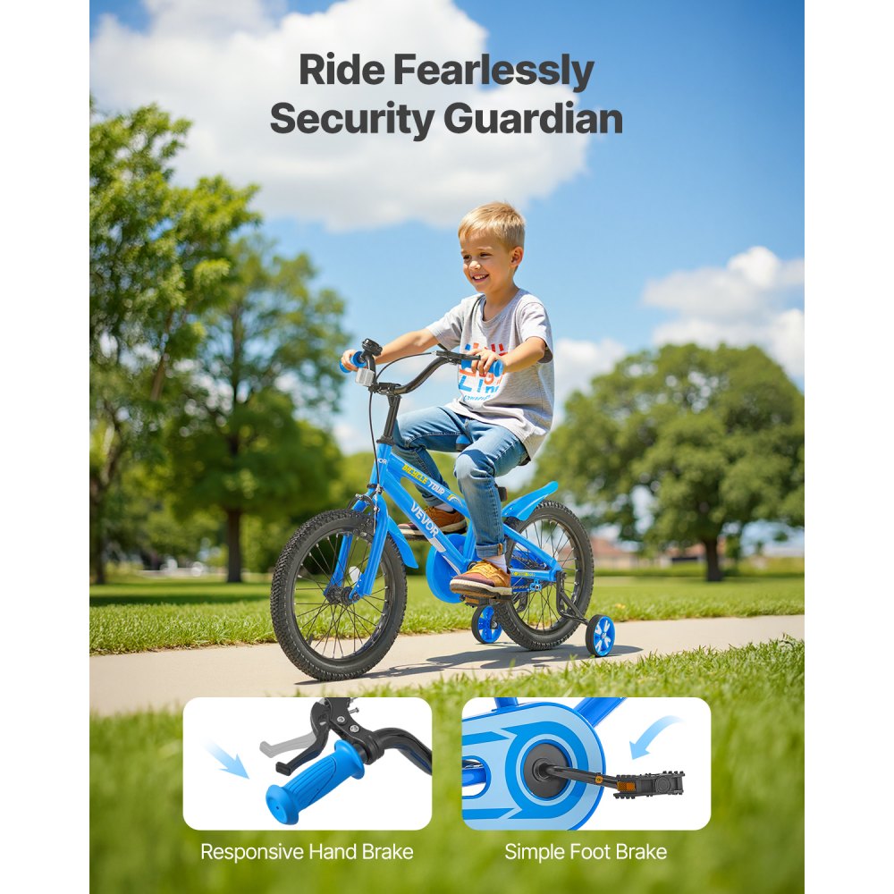 VEVOR Kids Bike, 14 Inches BMX Style Children Bicycle, Rider Height 2.95 ft - 3.77 ft, Training Wheels Included, Sturdy and Easy to Assemble, Toddler Bike for Boys & Girls Learning to Ride, Blue