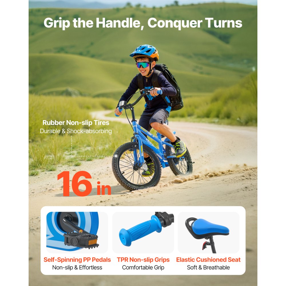 VEVOR Kids Bike, 16 Inches BMX Style Children Bicycle, Rider Height 3.28 ft - 4.27 ft, Training Wheels Included, Sturdy and Easy to Assemble, Toddler Bike for Boys & Girls Learning to Ride, Blue