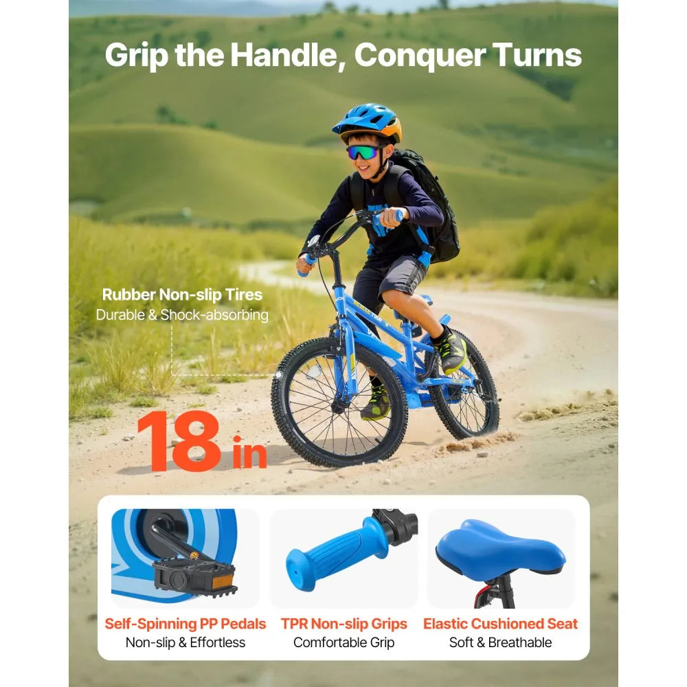 VEVOR Kids Bike, 18 Inches BMX Style Children Bicycle, Rider Height 3.61 ft - 4.59 ft, Training Wheels Included, Sturdy and Easy to Assemble, Toddler Bike for Boys & Girls Learning to Ride, Blue