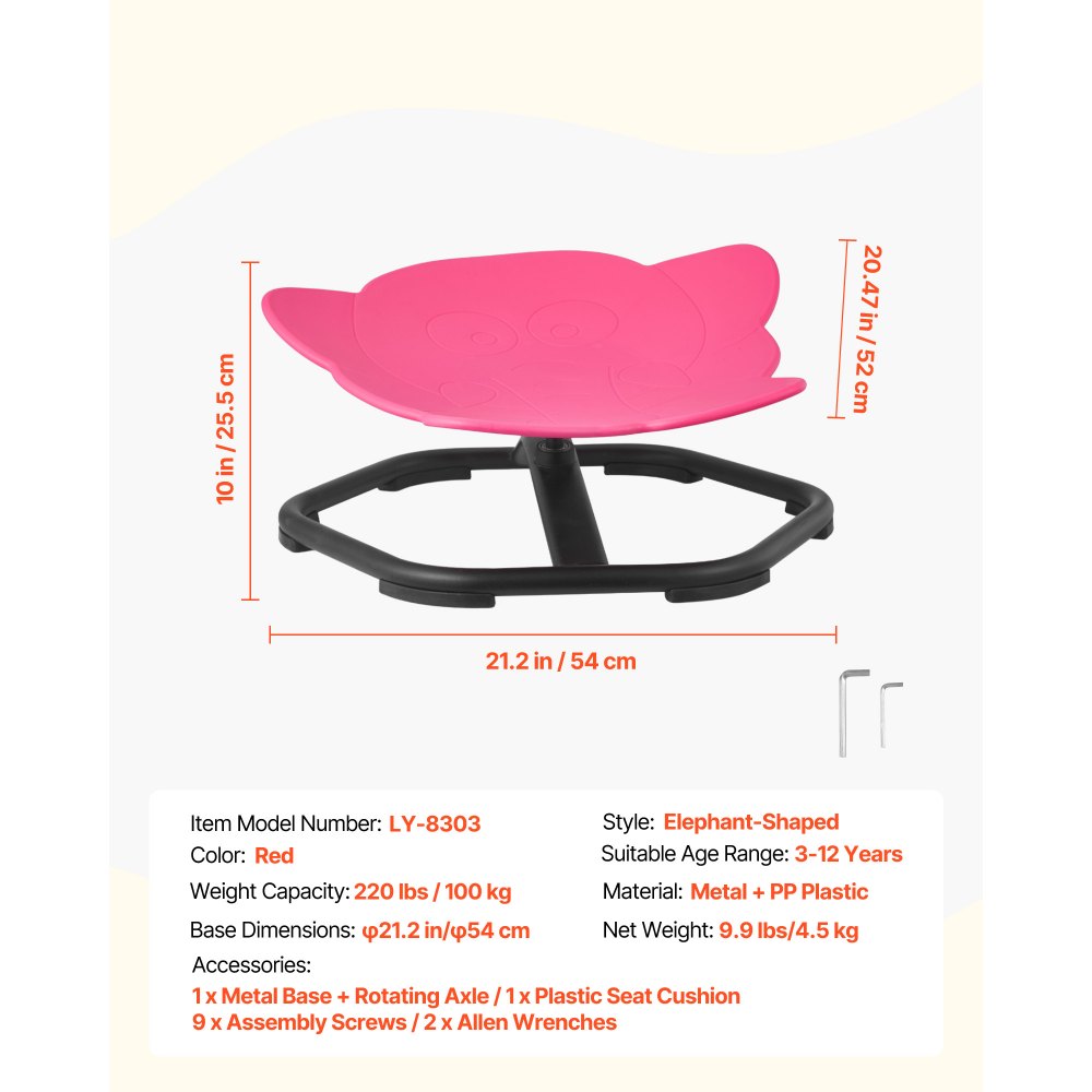 VEVOR Kids Swivel Chair, 220 lbs Capacity, Elephant Shape Sensory Spinning Chair, Autistic Kids Sensory Toy Seat with Non-Slip Metal Base, Toddler Sit & Spin Seat for Coordination Balance Focus, Red