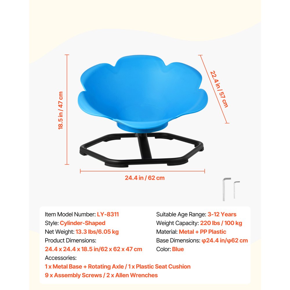 VEVOR Kids Swivel Chair, 220 lbs Capacity, Cylinder Shape Sensory Spinning Chair, Autistic Kids Sensory Toy Seat with Non-Slip Metal Base, Toddler Sit & Spin Seat for Coordination Balance Focus, Blue