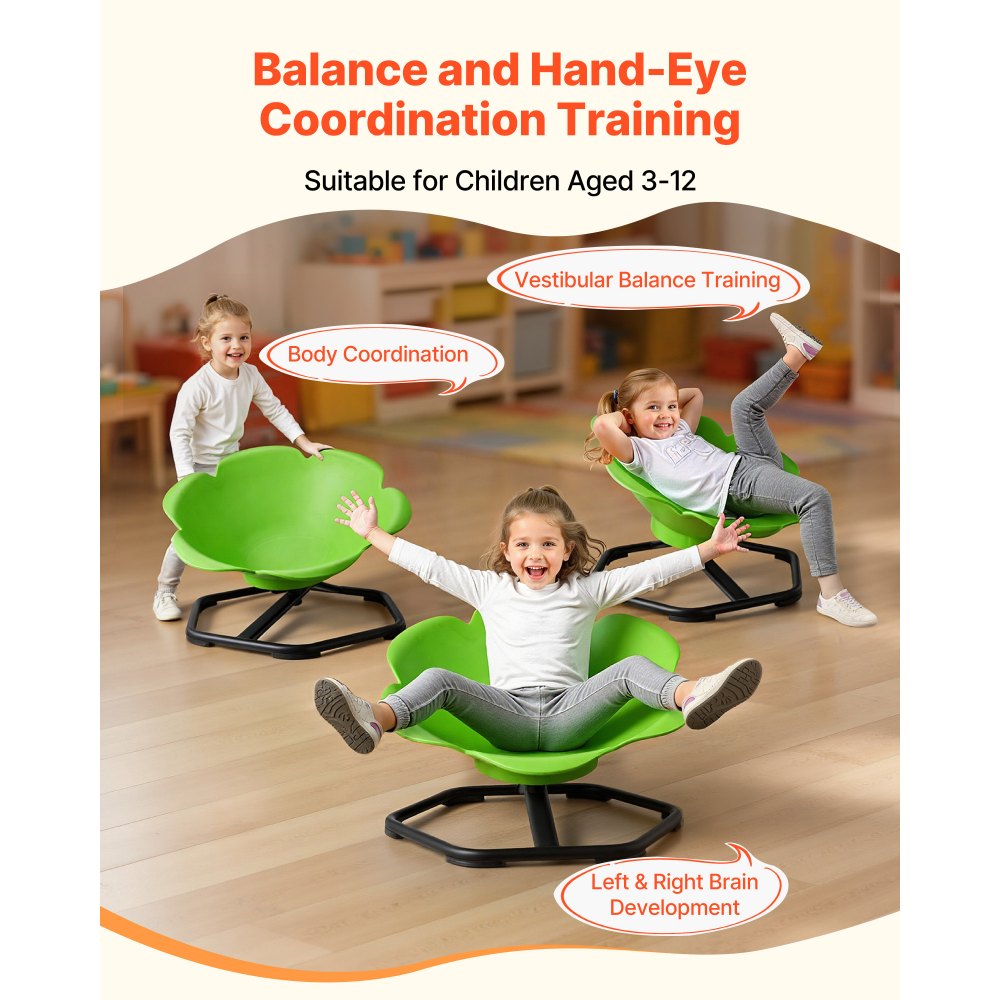 VEVOR Kids Swivel Chair, 220 lbs Capacity, Cylinder Shape Sensory Spinning Chair, Autistic Kids Sensory Toy Seat with Non-Slip Metal Base, Toddler Sit & Spin Seat for Coordination Balance Focus, Green