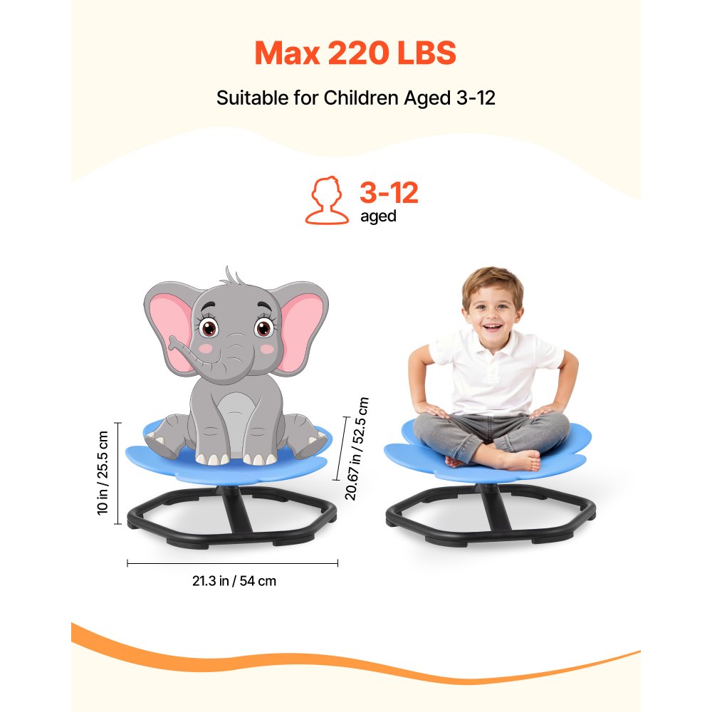 VEVOR Kids Swivel Chair, 220 lbs Capacity, Flower Shape Sensory Spinning Chair, Autistic Kids Sensory Toy Seat with Non-Slip Metal Base, Toddler Sit & Spin Seat for Coordination Balance Focus, Blue