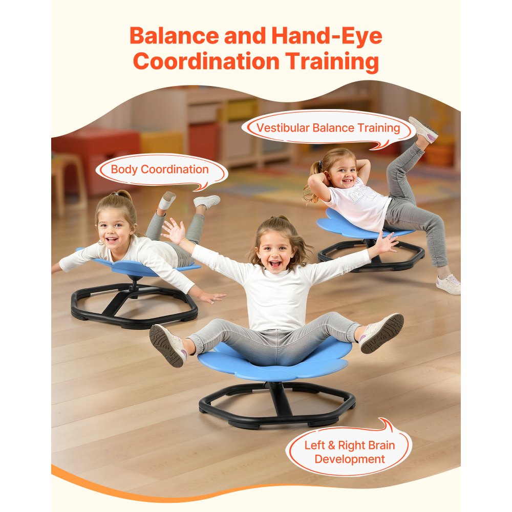 VEVOR Kids Swivel Chair, 220 lbs Capacity, Flower Shape Sensory Spinning Chair, Autistic Kids Sensory Toy Seat with Non-Slip Metal Base, Toddler Sit & Spin Seat for Coordination Balance Focus, Blue