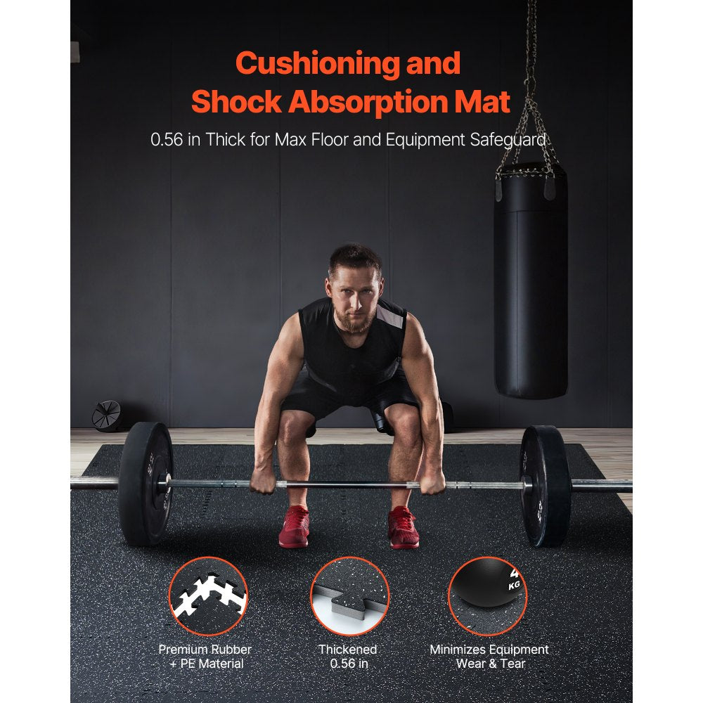 VEVOR 0.56 Inch Thick Gym Floor Mats, 12 Tiles Rubber Top with EVA Foam, 25" x 25" Gym Flooring Workout Mats with 48 sq.ft Coverage, Interlocking Puzzle Gym Mats for Gym, Home, Garage, Black & White