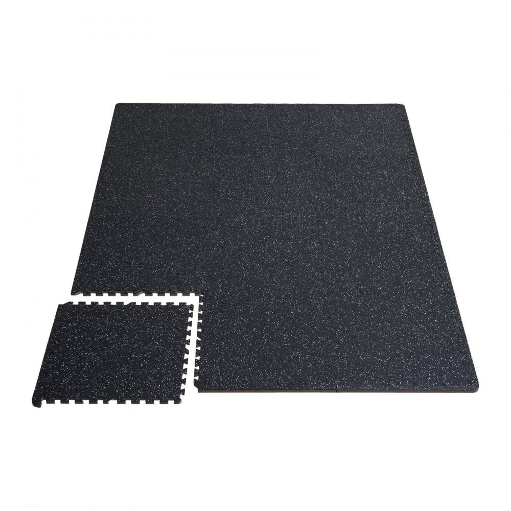 VEVOR 0.56 Inch Thick Gym Floor Mats, 6 Tiles Rubber Top with EVA Foam, 25" x 25" Gym Flooring Workout Mats with 25 sq.ft Coverage, Interlocking Puzzle Gym Mats for Gym, Home, Garage, Black & White