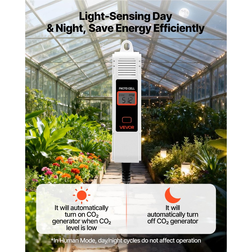 VEVOR Carbon Dioxide Monitoring Controller, Dual Outlets Carbon Dioxide Controller, CO2 Meter Monitor Day and Night Detection Feature, NDIR CO2 Sensor for Green House, Laboratories, Classrooms, Home