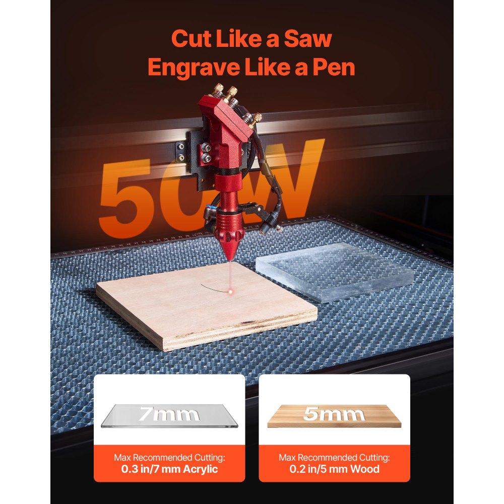 VEVOR 50W CO2 Laser Engraver, 20 x 12 in, CO2 Laser Engraver Cutter Machine with 4 Way Pass Air Assist, Engraving Cutting Machine, Compatible with LightBurn CorelDRAW RDWorks, for Wood Acrylic Glass