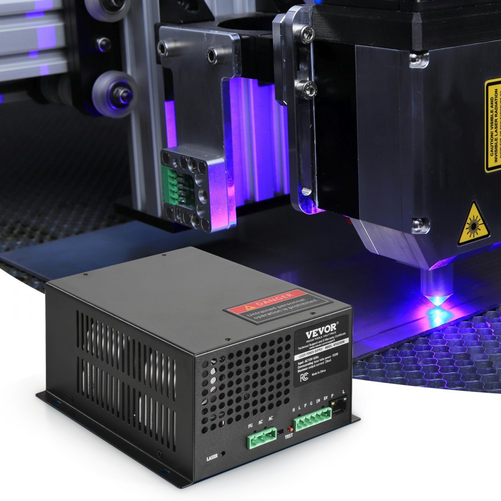VEVOR CO2 Laser Power Supply, 100W, Power Supply for 100W Laser Tube, Constant Current Protection, Open Circuit Protection, Fast Heat Dissipation, Compatible for Multi-brand Laser Engravers & Cutters