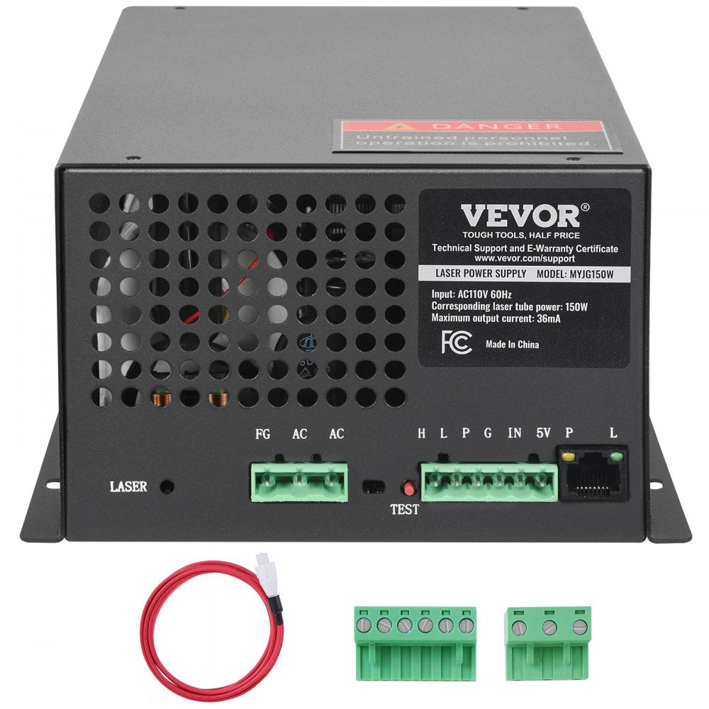 VEVOR CO2 Laser Power Supply, 150W, Power Supply for 150W Laser Tube, Constant Current Protection, Open Circuit Protection, Fast Heat Dissipation, Compatible for Multi-brand Laser Engravers & Cutters