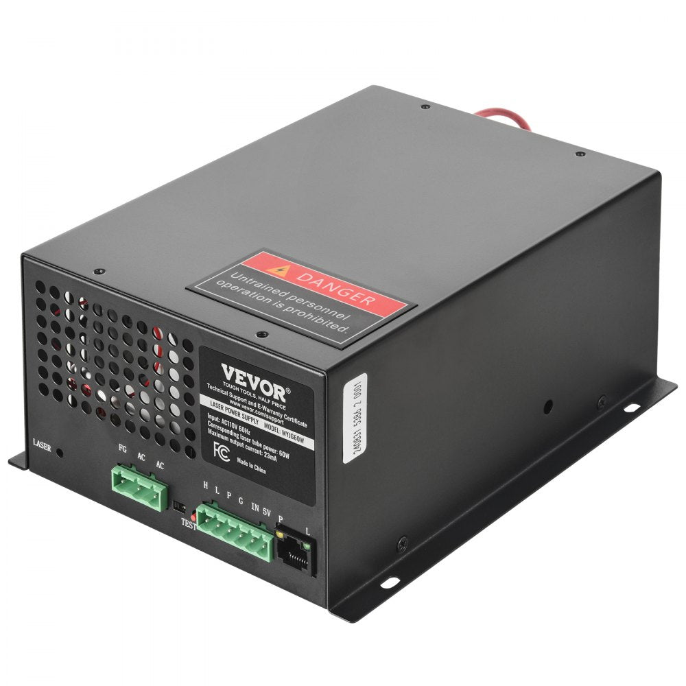 VEVOR CO2 Laser Power Supply, 60W, Power Supply for 60W Laser Tube, Constant Current Protection, Open Circuit Protection, Fast Heat Dissipation, Compatible for Multi-brand Laser Engravers & Cutters