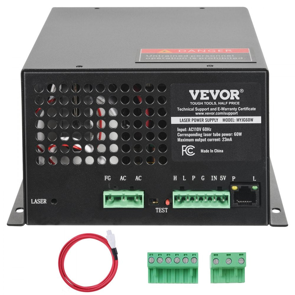 VEVOR CO2 Laser Power Supply, 60W, Power Supply for 60W Laser Tube, Constant Current Protection, Open Circuit Protection, Fast Heat Dissipation, Compatible for Multi-brand Laser Engravers & Cutters