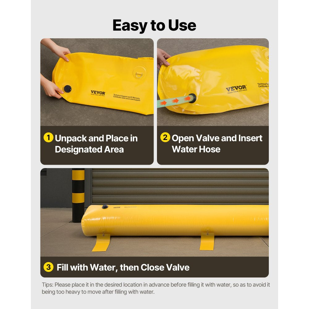 VEVOR Flood Barrier, 12 ft Length x 12 in Height Sandbag Alternative, Water Barrier for Flooding with Great Waterproof Effect, Reusable PVC Water Diversion Tubes, Flood Barriers for Home, Door, Garage