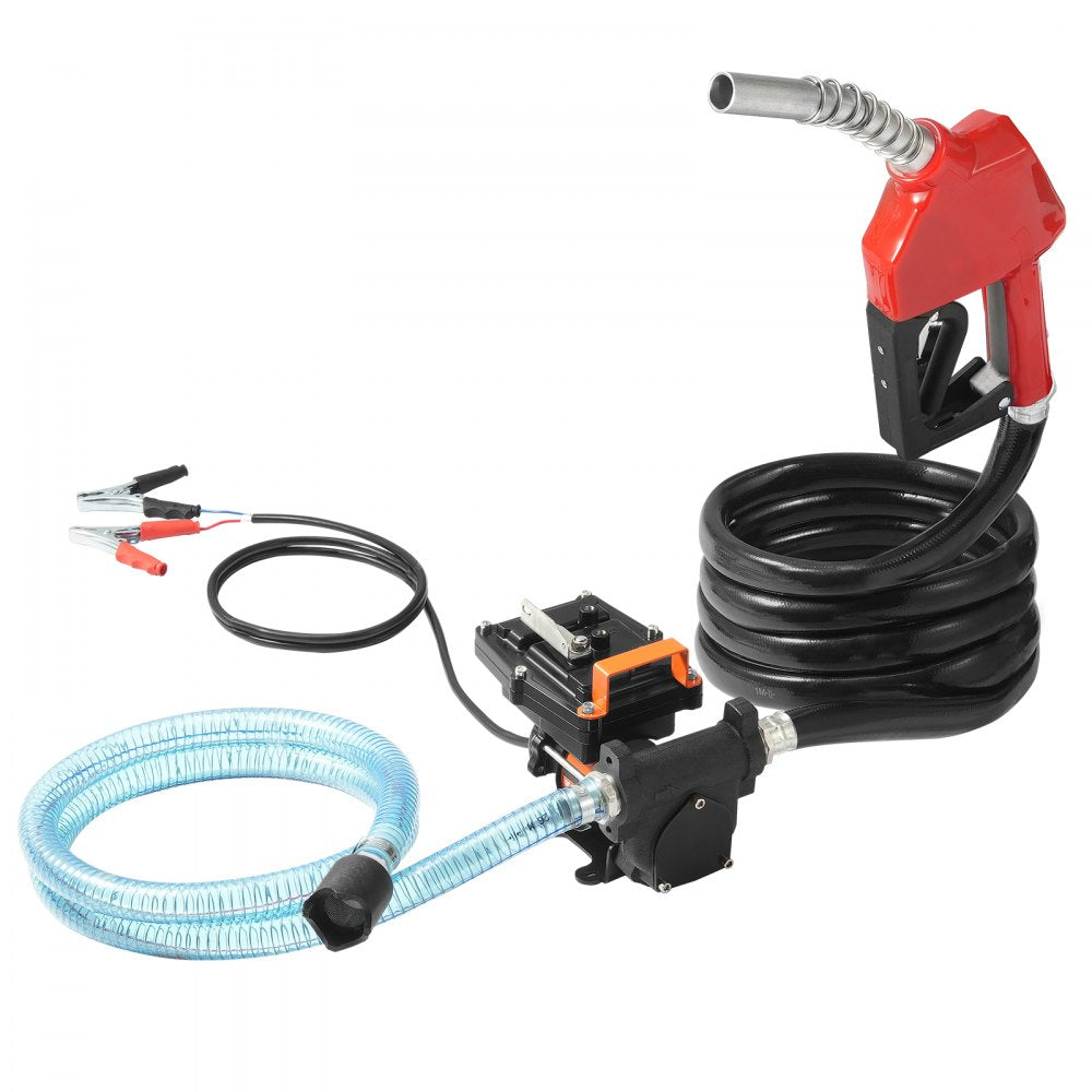 VEVOR Fuel Transfer Pump, 12V DC 15 GPM 1/4 HP, Portable Electric Diesel Transfer Pump with Auto Shut-Off Fuel Nozzle, Long Inlet & Outlet Hose for Gasoline, Diesel, Kerosene, Methanol Blends