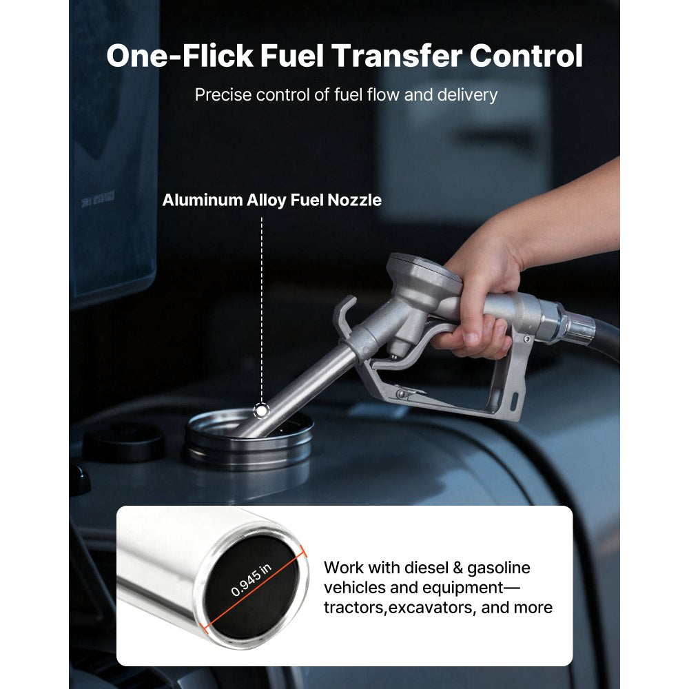 VEVOR Fuel Transfer Pump, 12V DC 15 GPM, Cast Iron Diesel Transfer Pump Kit, with Manual Shut-Off Nozzle, Discharge Hose, Overheat Protection, 1/3 HP Explosion-Proof, for Gasoline Diesel Kerosene