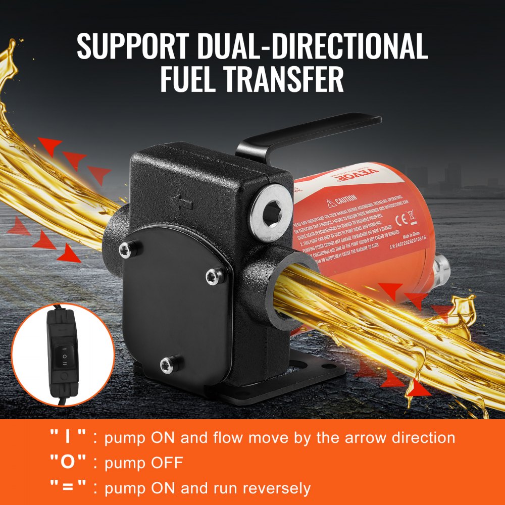 VEVOR Fuel Transfer Pump, 12V DC 5 GPM 1/10 HP, Portable Electric Diesel Transfer Pump with Auto Shut-Off Fuel Nozzle, Long Inlet & Outlet Hose for Gasoline Diesel, Kerosene, Methanol Blends
