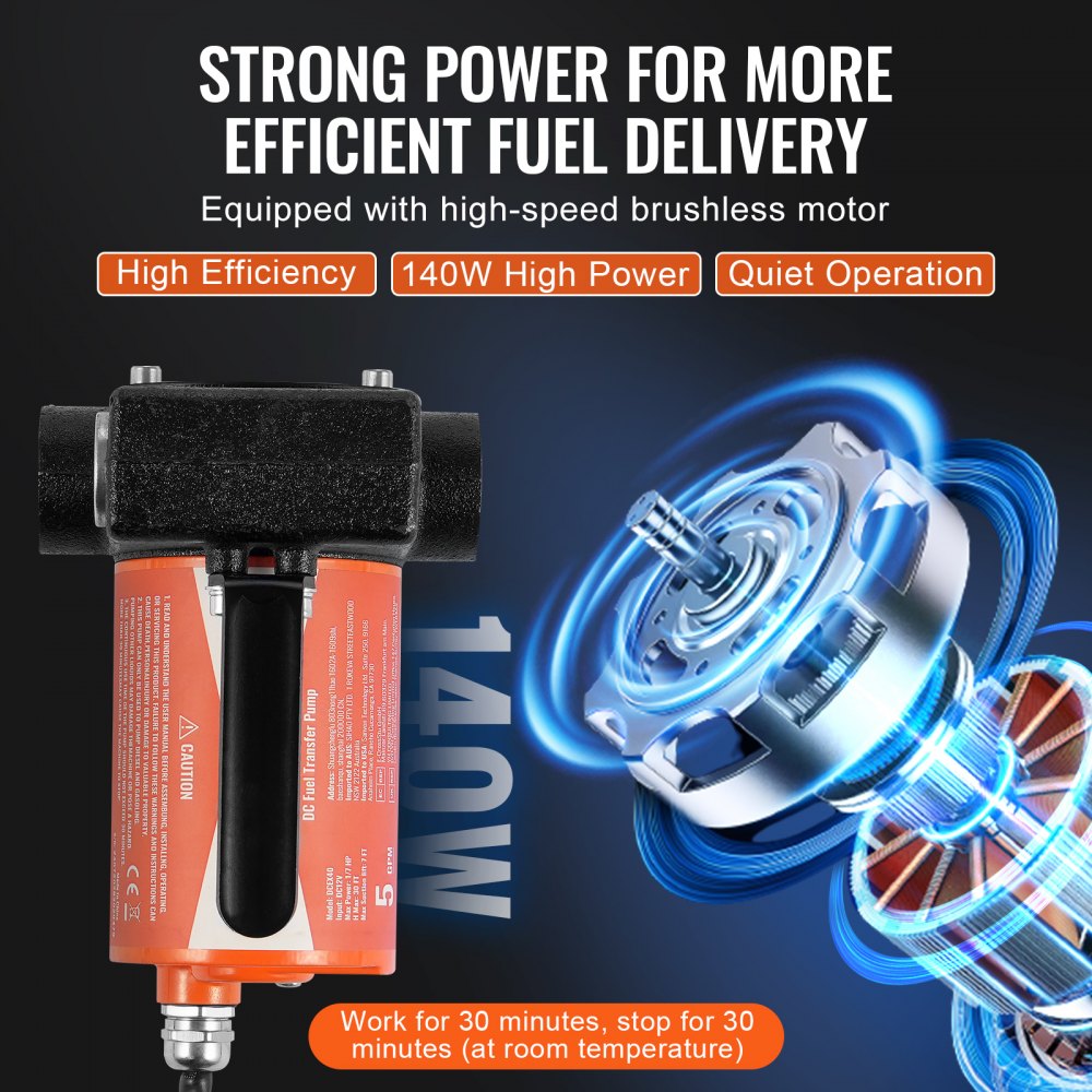 VEVOR Fuel Transfer Pump, 12V DC 5 GPM 1/10 HP, Portable Electric Diesel Transfer Pump with Auto Shut-Off Fuel Nozzle, Long Inlet & Outlet Hose for Gasoline Diesel, Kerosene, Methanol Blends