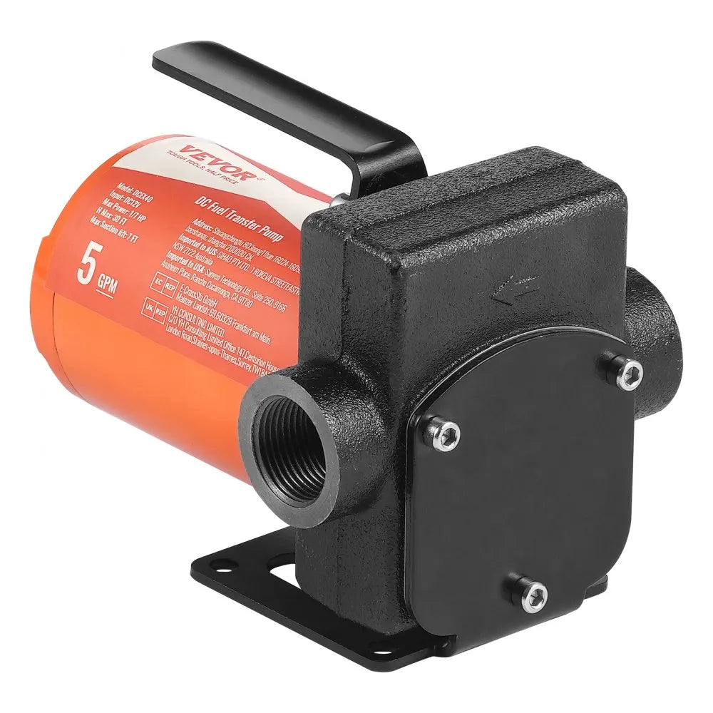 VEVOR Fuel Transfer Pump, 12V DC 5 GPM 1/10 HP, Portable Electric Diesel Transfer Pump with Auto Shut-Off Fuel Nozzle, Long Inlet & Outlet Hose for Gasoline Diesel, Kerosene, Methanol Blends