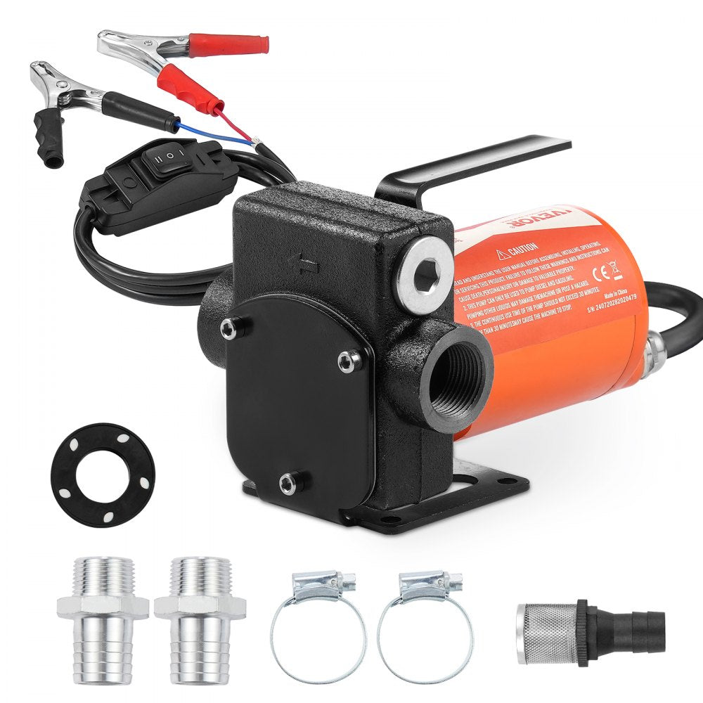 VEVOR Fuel Transfer Pump, 12V DC 5 GPM 1/10 HP, Portable Electric Diesel Transfer Pump with Auto Shut-Off Fuel Nozzle, Long Inlet & Outlet Hose for Gasoline Diesel, Kerosene, Methanol Blends