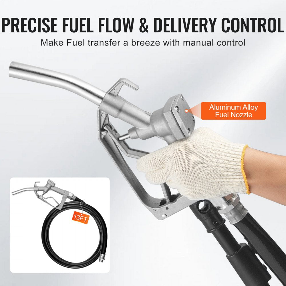 VEVOR Fuel Transfer Pump, 12V DC 5.3 GPM 1/10 HP, Portable Electric Diesel Transfer Pump with Auto Shut-Off Fuel Nozzle, Long Inlet & Outlet Hose for Gasoline, Diesel, Kerosene, Methanol Blends